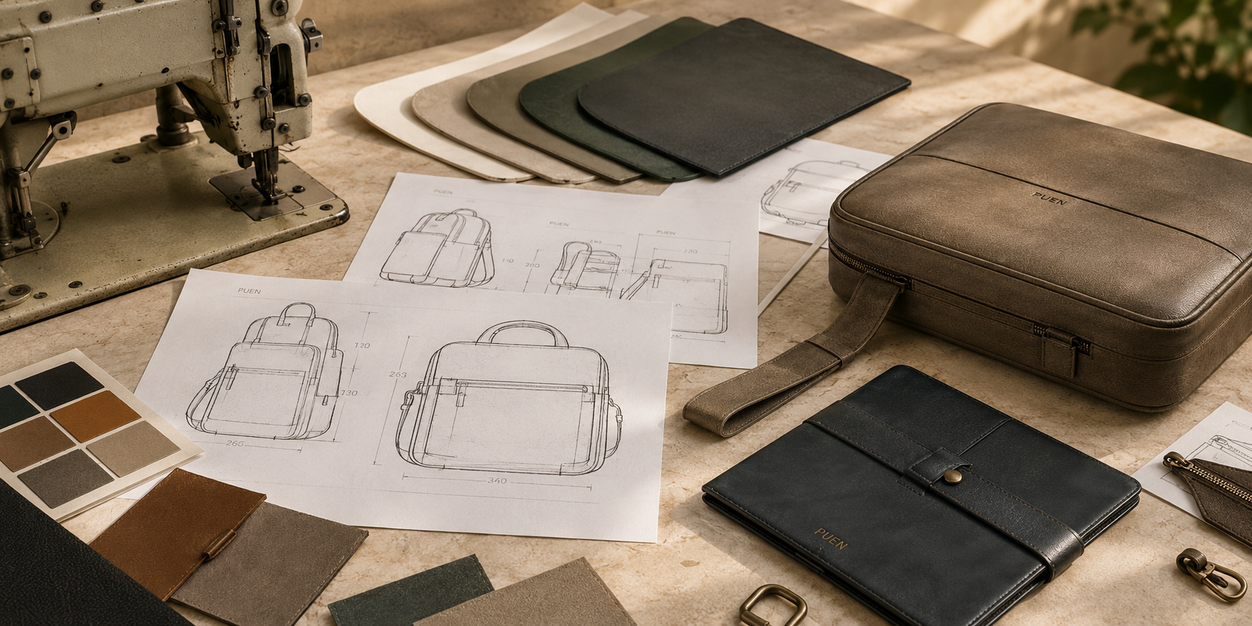 OEM and ODM development scope with bag concepts, material swatches, hardware and sample bag